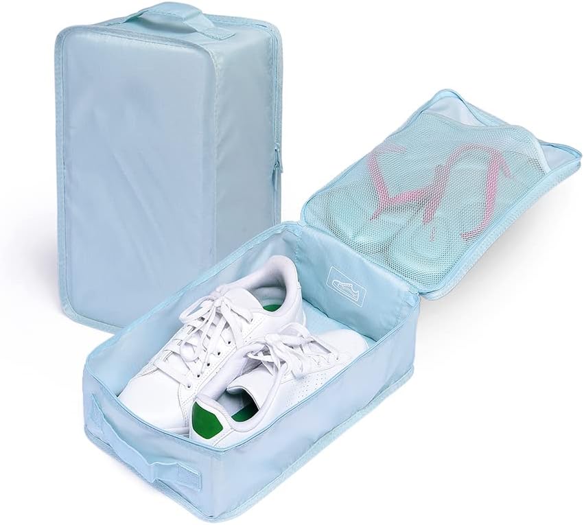 Travel Shoe Bags, Foldable Waterproof Shoe Pouches Organizer-Double Layer (4 Blue Shoe Bag)