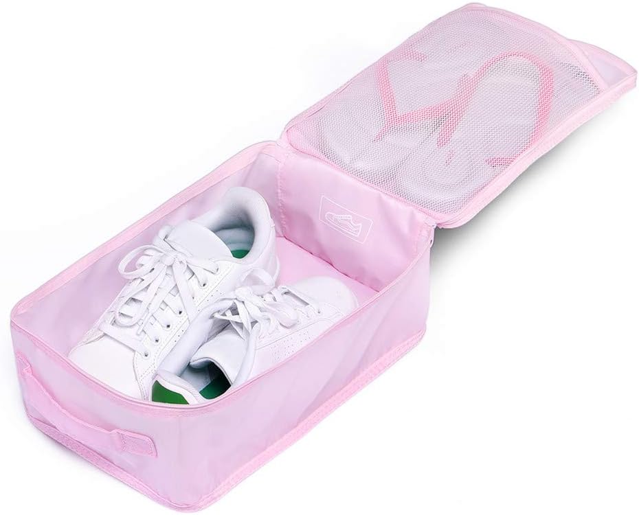 Travel Shoe Bags, Foldable Waterproof Shoe Pouches Organizer-Double Layer (2+2 Pink Shoebags)