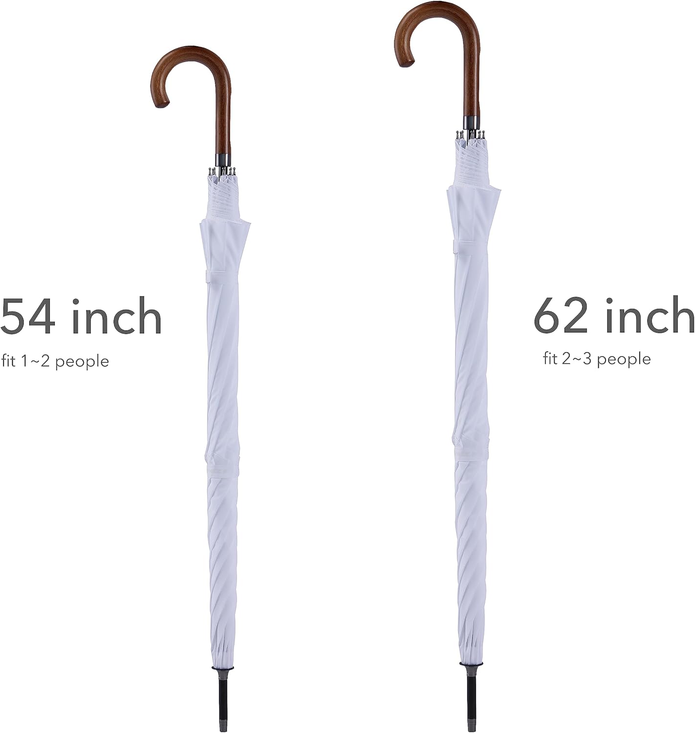 ZEKAR Wooden J Handle Umbrella, 54 inch, Large Windproof, Wedding Umbrella (white, 54”)