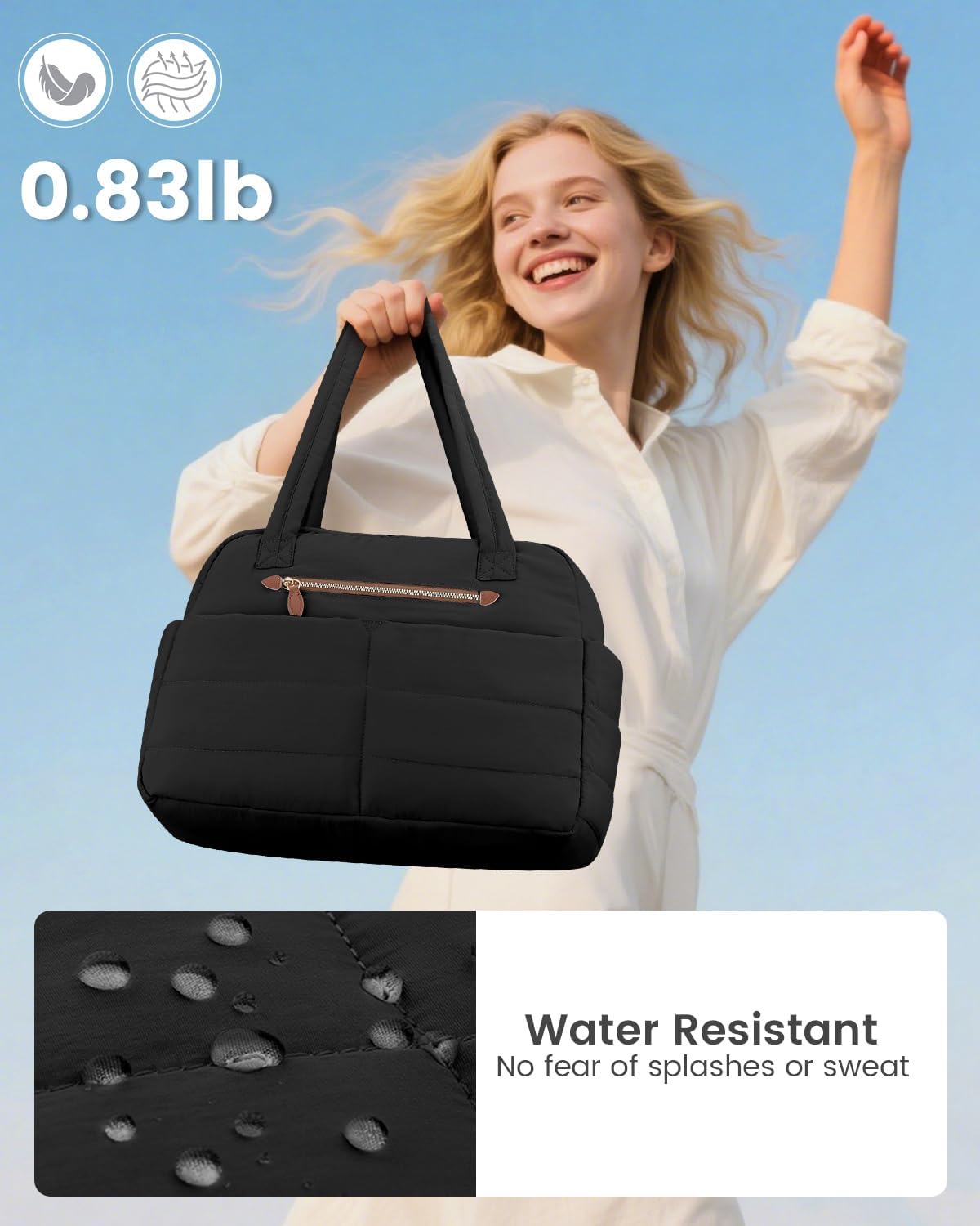 Travel Duffle Bag,Puffer Carry On Duffel Bag with Laptop Compartment Waterproof Overnight Weekender Bags for Women Large Hospital Tote Bags for Labor and Delivery(Medium,Black)