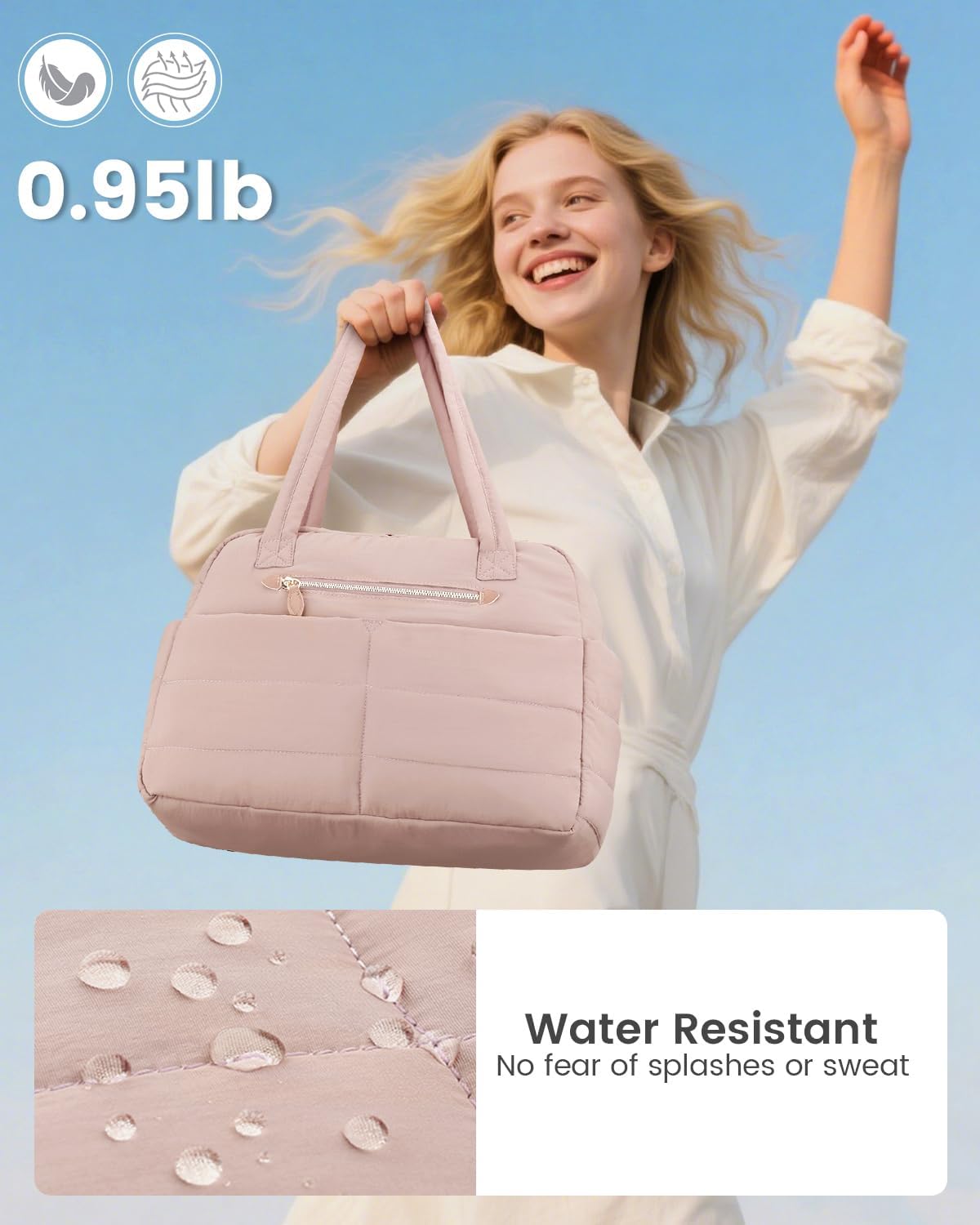 Travel Duffle Bag,Puffer Carry On Duffel Bag with Laptop Compartment Waterproof Overnight Weekender Bags for Women Large Hospital Tote Bags for Labor and Delivery(Large,Pink)