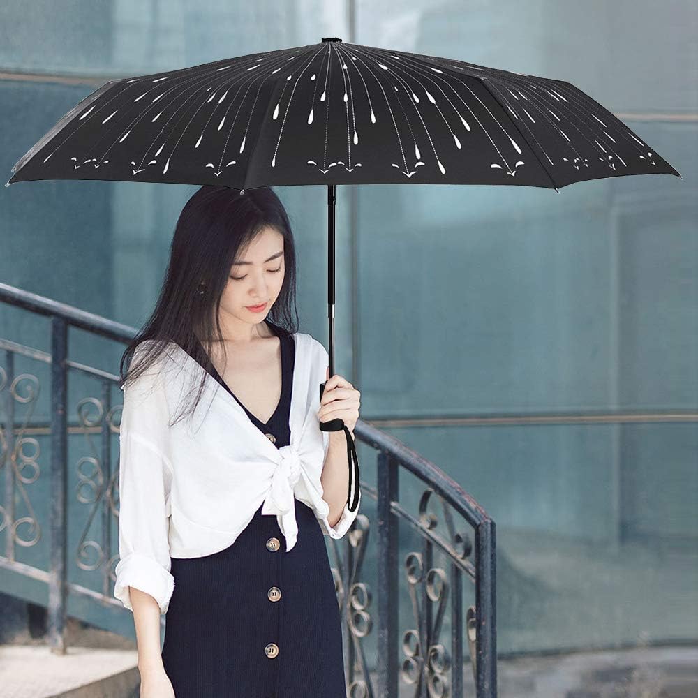 YumSur Compact Travel Umbrella - Windproof, Reinforced Canopy, Tested in 60mph Winds, Strong Reinforced Windproof Umbrella, One Touch Auto Open/Close for Men & Women