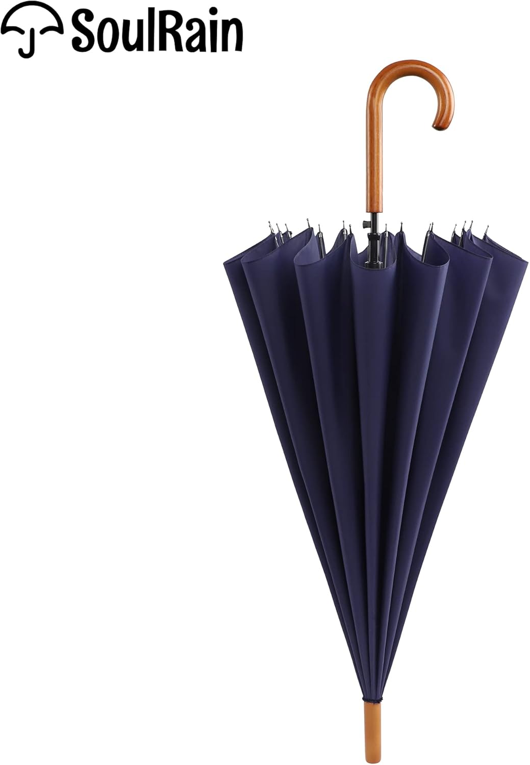 SoulRain 16 Ribs 48" Stick Umbrella Auto Open Solid Color Fashionable and Simple,Arc Classic Wood Handle,Windproof Unbreakable Stick Rain Umbrella