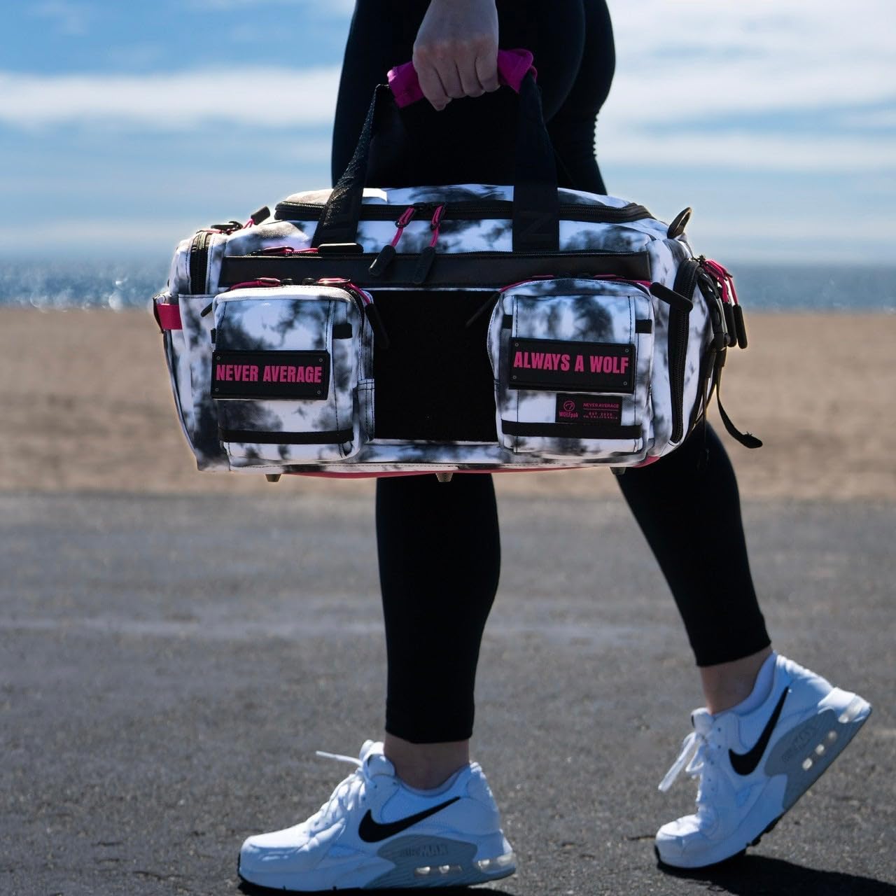 WOLFpak 20L Mini Duffle Bag for Gym & Travel | Waterproof Carry-On Weekender Bag with Shoe Compartment, Hard Bottom, and Tactical Molle System (Timber Wolf Magenta Pink)