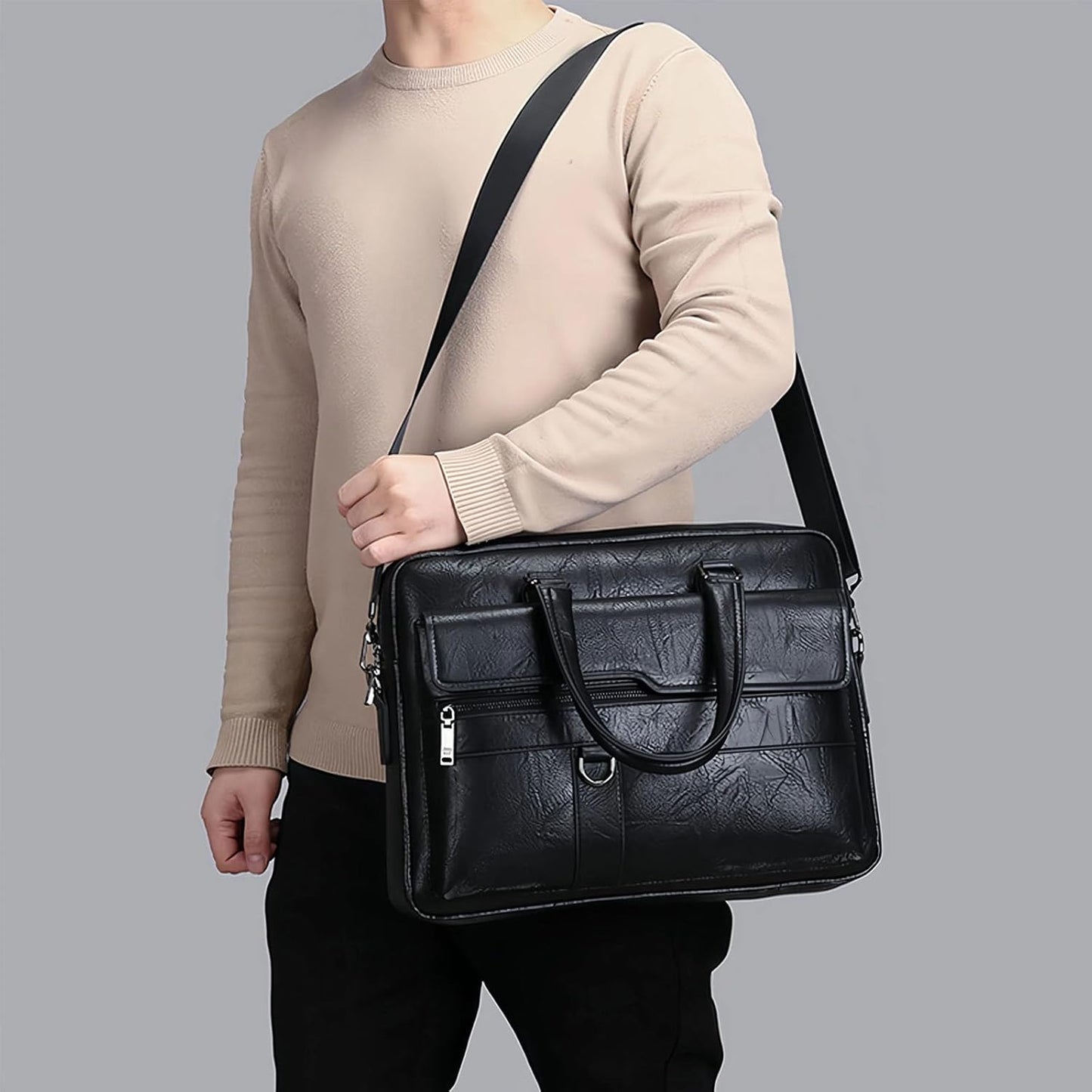 leather Laptop Bag for Men 16 inch Laptop Briefcase Waterproof,Handbags Shoulder Crossbody Bag Business