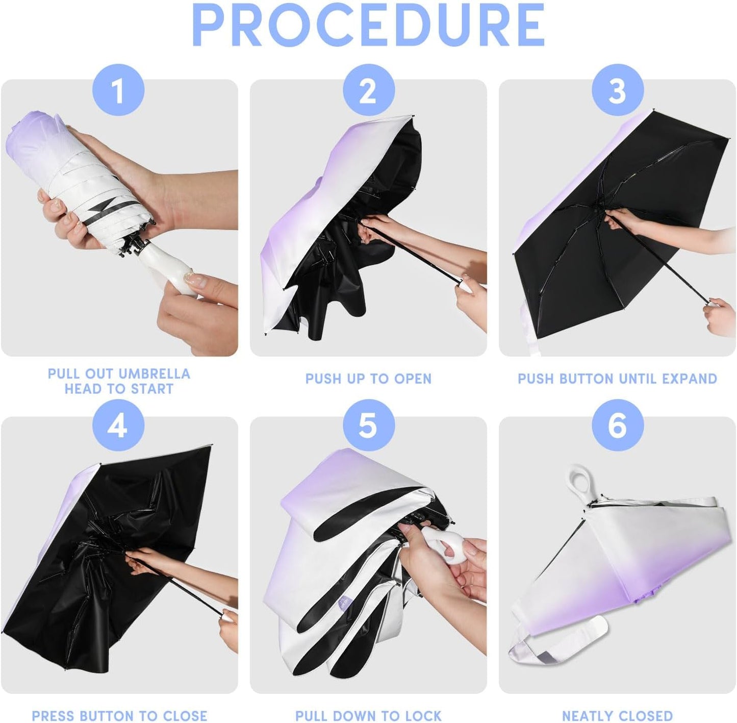 LEAGERA Mini Travel Umbrella UPF 50+ - Folding Portable Compact Umbrella for Purse Lightweight Tiny Trendy UV Protection Umbrellas for Women Girls