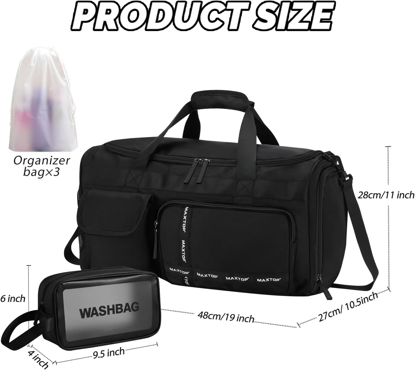 MAXTOP Gym Bag for Women Men Travel Duffle Bag Large Capacity Carry On Weekender Overnight Bag With Shoe Compartment Gym Tote Dry Wet Separation Duffel Bag for Travel