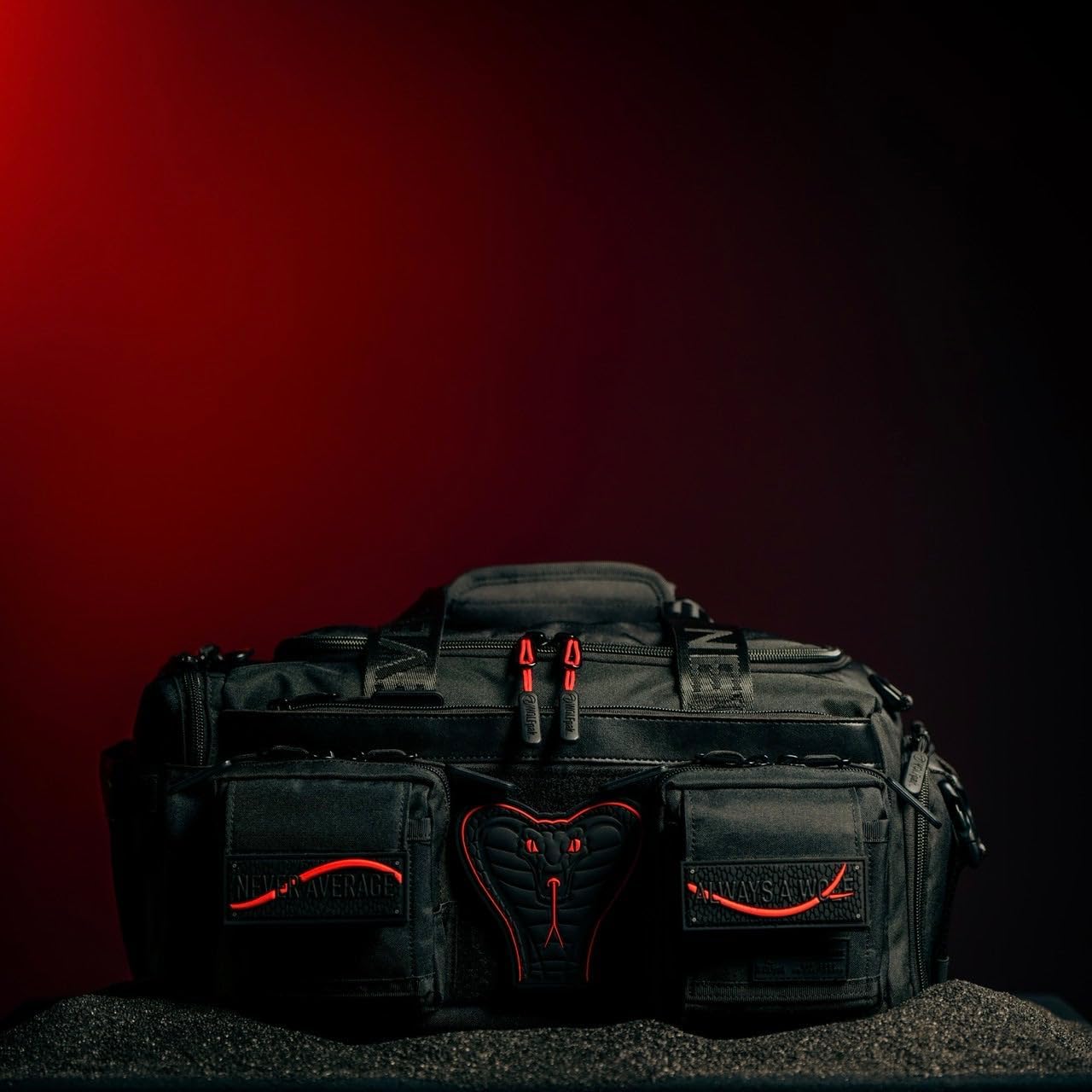 WOLFpak 20L Mini Duffle Bag for Gym & Travel | Waterproof Carry-On Weekender Bag with Shoe Compartment, Hard Bottom, and Tactical Molle System (Red Venom)