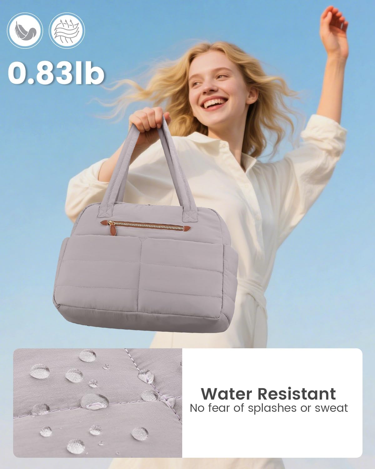 Travel Duffle Bag,Puffer Carry On Duffel Bag with Laptop Compartment Waterproof Overnight Weekender Bags for Women Large Hospital Tote Bags for Labor and Delivery(Medium,Khaki Gray)