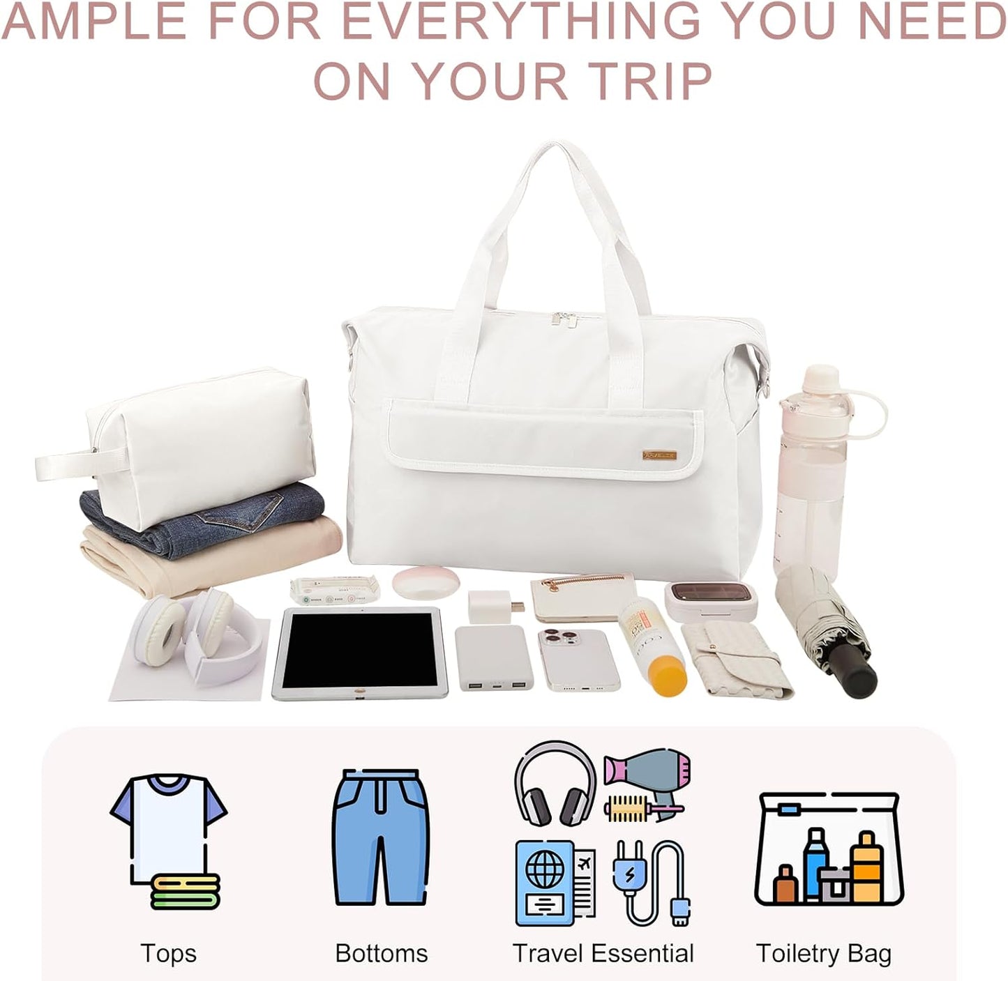 18x14x8 Personal Item Bag with Wet Pocket & Toiletry Bag, Travel Duffel Bag for Gym Underseat Weekender Carry On Luggage for Women Men (Beige)