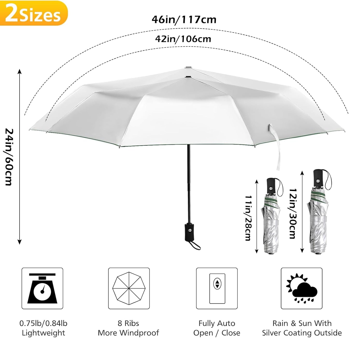 42/46/50inch Compact Umbrella Travel Size Umbrellas for Rain Waterproof And Wind Resistant Auto Open Close UPF 50+ UV Umbrella Sun Umbrellas UV Protection