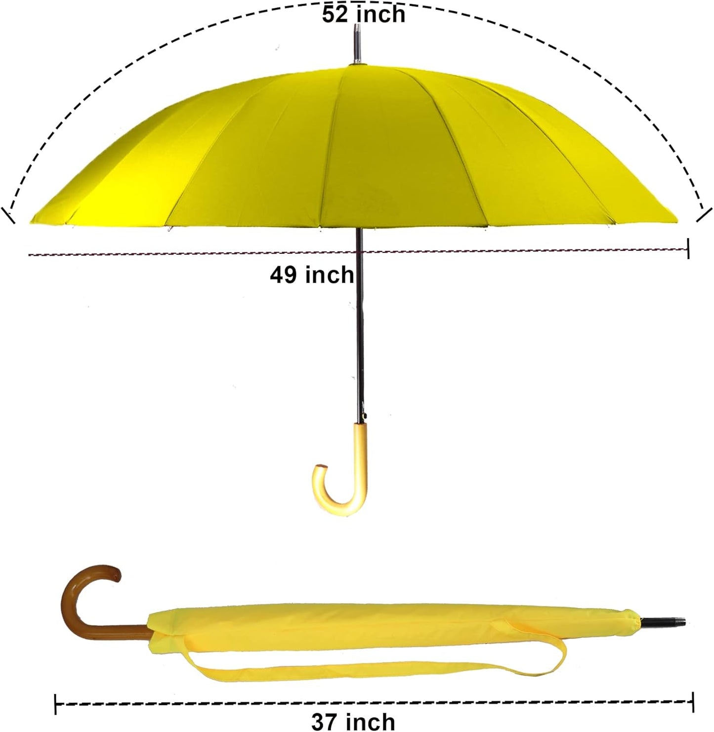 MRTLLOA 52 Inch Windproof Large Umbrellas for Rain, 16 Ribs, J Wooden Handle, 210T High-density Fabric Golf Stick Umbrella