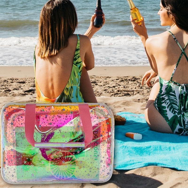 ONEART Waterproof PVC Cosmetic Bag - Clear Makeup Pouch for Travel Toiletry Organizer - Wrinkle-Resistant & Lightweight (1-Pack) (Holographic pink)