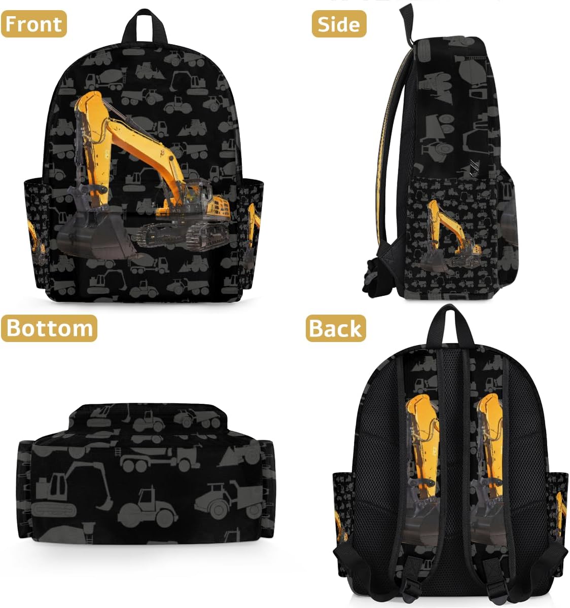 Excavator Truck Kids Backpack for Boys Girls Cool Car Preschool Toddler Backpack Kindergarten Nursery Bookbag Travel Children Lightweight School Bag