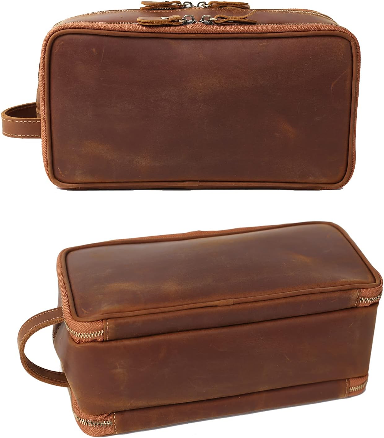 Personalized Leather Toiletry Bag for Men Travel Shaving Dopp Kit-Large Cosmetic Bags Toiletries Bathroom Organizer (Brown(full grain leather))