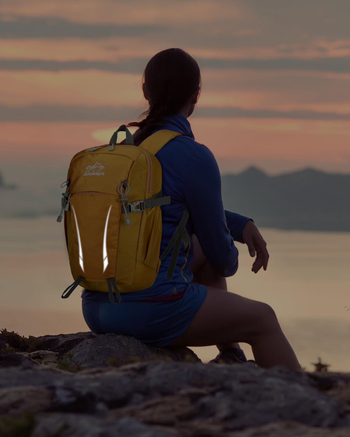 15L Small Padded Hiking Backpack with Chest Strap for Men Women, Lightweight Waterproof Daypack for Travel, Yellow