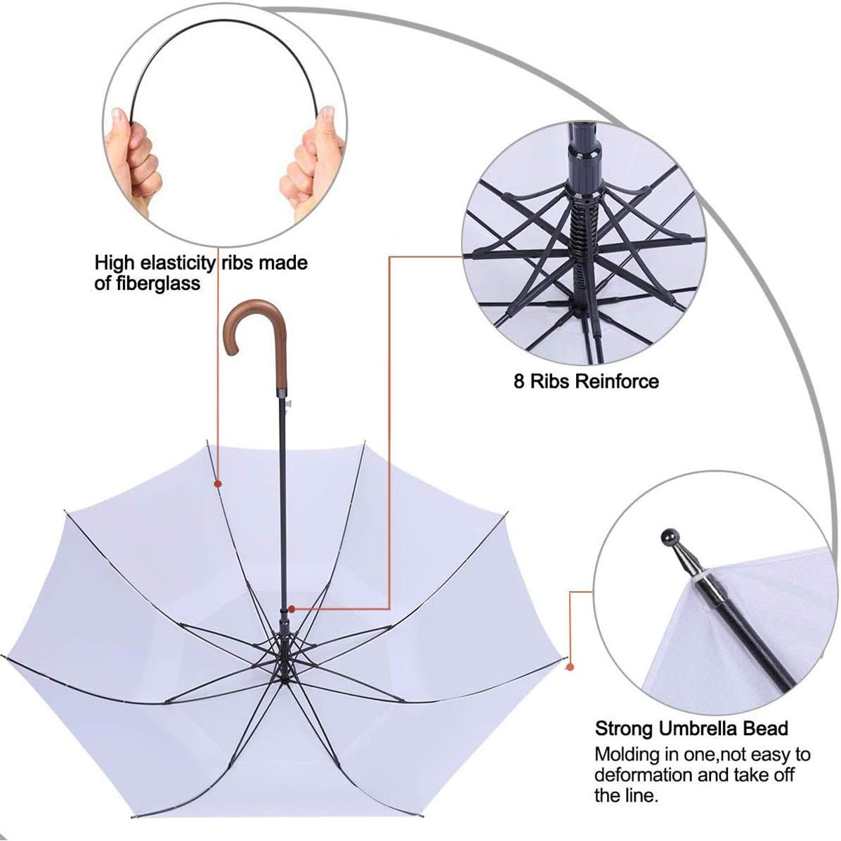 G4Free 52/62inch Wooden J Handle Golf Umbrella Windproof UV Protection Classic Stick Wedding Cane Umbrellas, Auto Open Cane Hook Handle