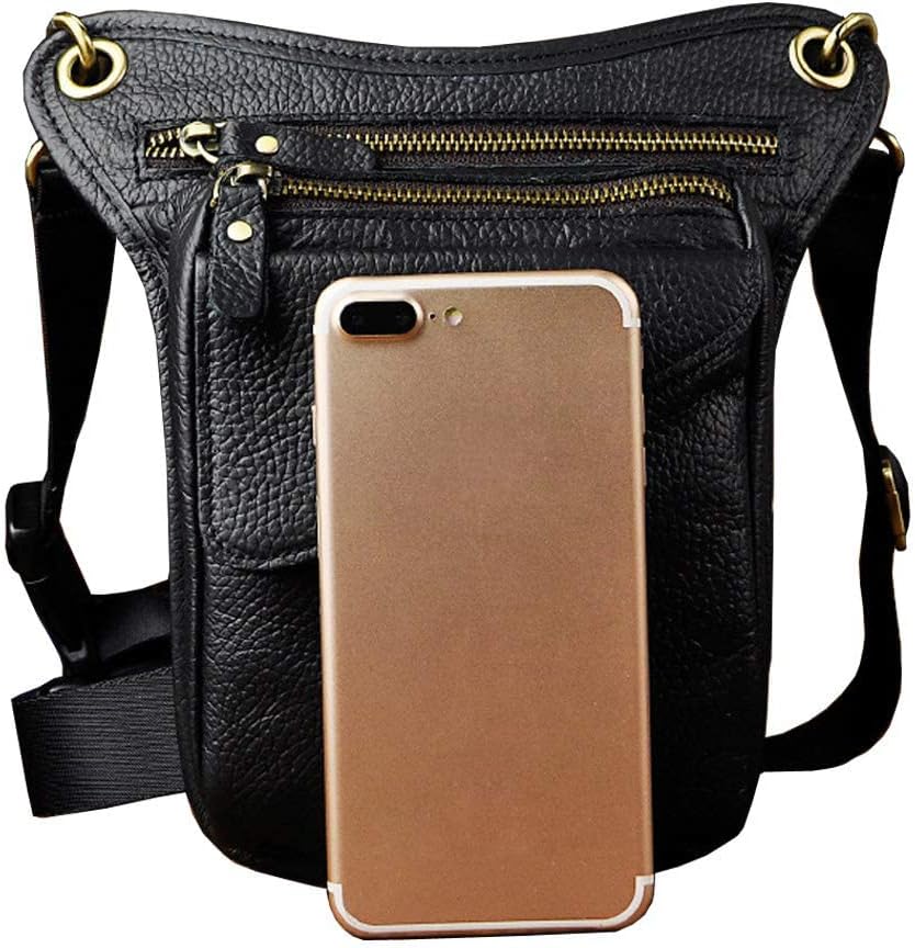 Leather Waist Pack Drop Leg Bag for Men Women Belt Bumbag Multi-Purpose Motorcycle Bike Outdoor Sports Tactical Cycling Riding Hiking Camping Pouch