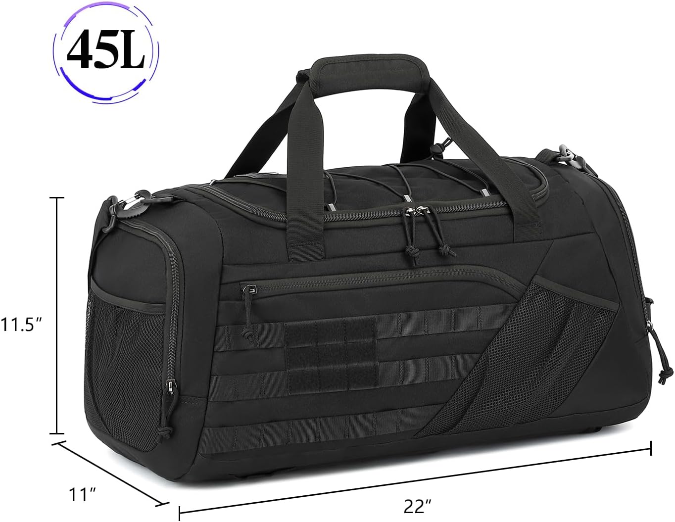 3-in-1 Tactical Gym & Travel Duffle Bag Backpack Men Multi-Functional 45L Military Sports Duffle Bag with Shoe Compartment & Wet Pocket for Workout Weekender Overnight Bag with Molle Webbing, Black