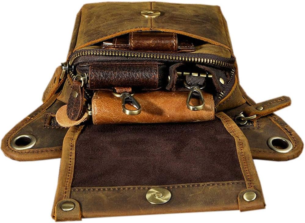 Leather Waist Pack Drop Leg Bag for Men Women Belt Bumbag Multi-Purpose Motorcycle Bike Outdoor Sports Tactical Cycling Riding Hiking Camping Pouch