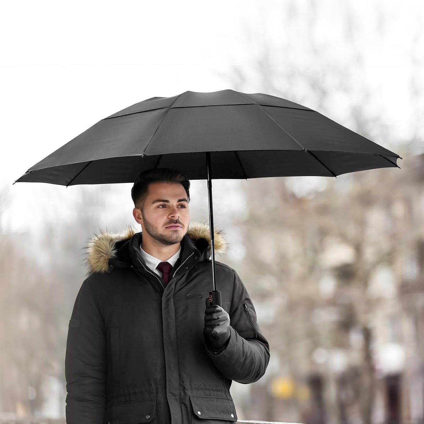 Prospo 46/62 Inch Large Travel Umbrellas for Rain Windproof, 10 Ribs Compact Reverse Folding Golf Umbrella, Double Canopy Automatic Open Close