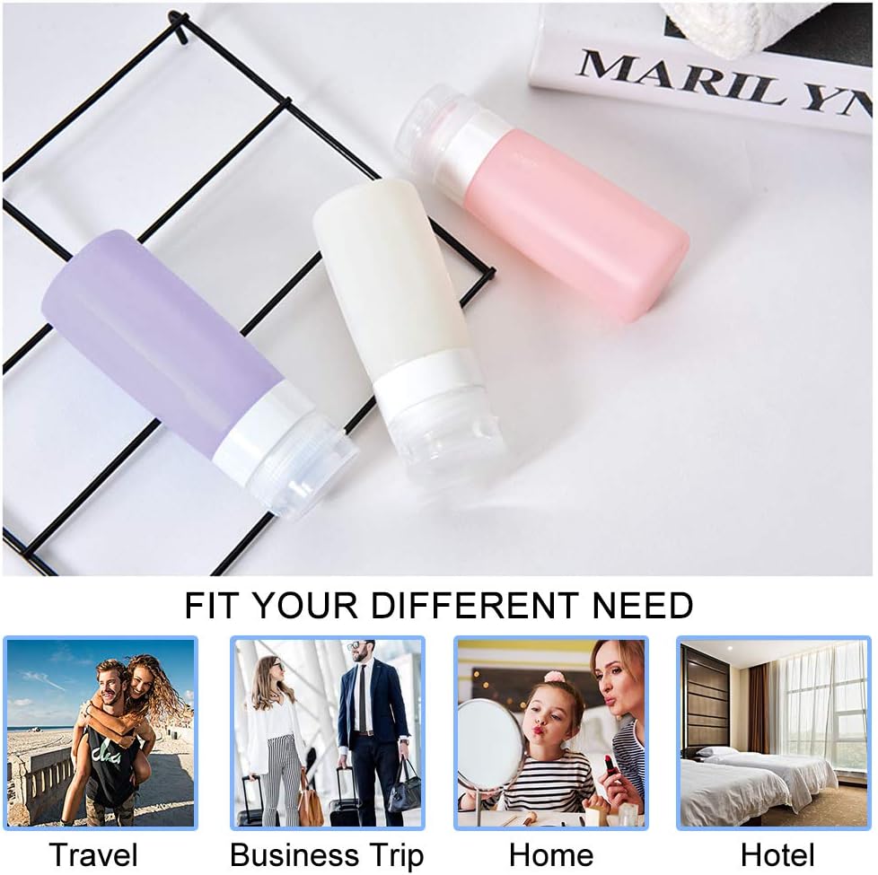 Travel Bottles Kit, TSA Approved Leak Proof Portable Toiletry Containers Set, Clear PET Flight Size Cosmetic Containers for Lotion, Shampoo, Conditioner Bottles with Toiletry Bag(Multiple colors)