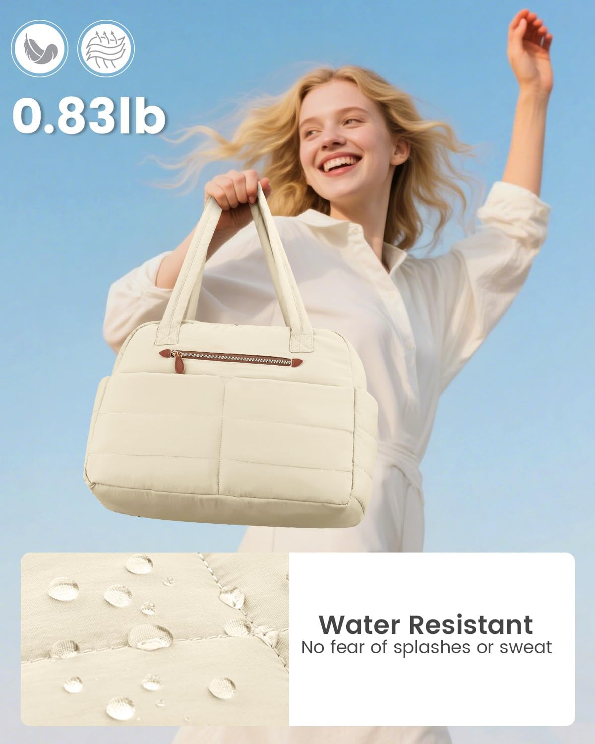 Travel Duffle Bag,Puffer Carry On Duffel Bag with Laptop Compartment Waterproof Overnight Weekender Bags for Women Large Hospital Tote Bags for Labor and Delivery(Medium,Beige)