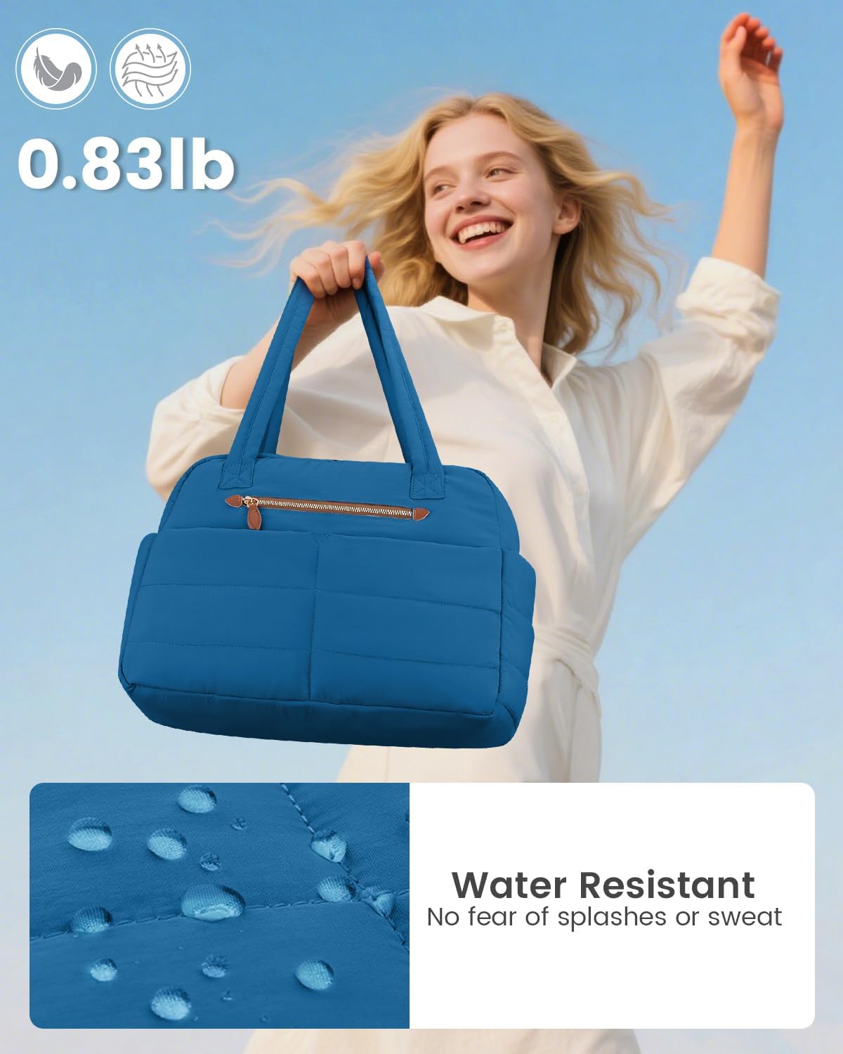 Travel Duffle Bag,Puffer Carry On Duffel Bag with Laptop Compartment Waterproof Overnight Weekender Bags for Women Large Hospital Tote Bags for Labor and Delivery(Medium,Blue)