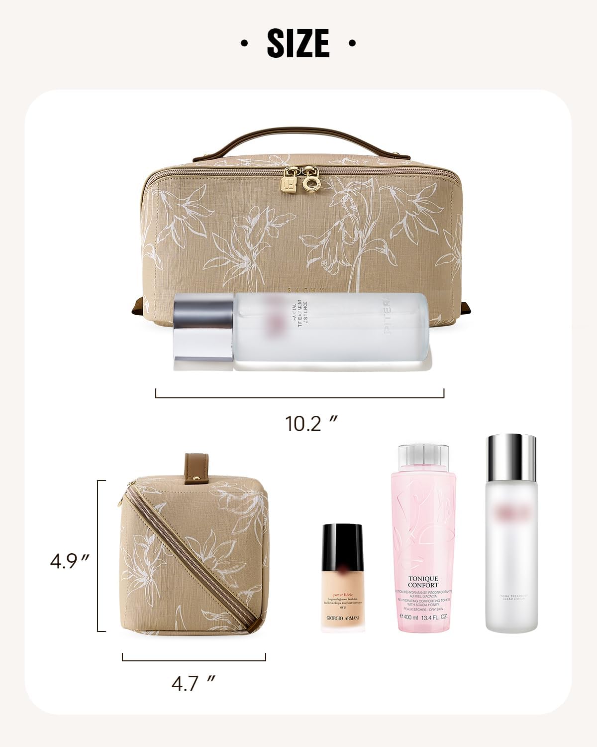 EACHY Travel Makeup Bag,Large Capacity Cosmetic Bags for Women,Waterproof Portable Pouch Open Flat Toiletry Bag Pattern Makeup Bag (F-Brown-Large)