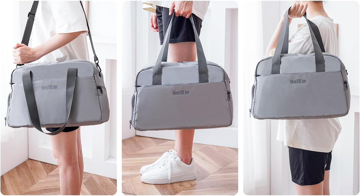 Gym Bag for Women Men with Shoe Compartment, Waterproof Small Duffle Bag for Travel, Sports, Weekend Lightweight Carry On Tote Bag(Gray)