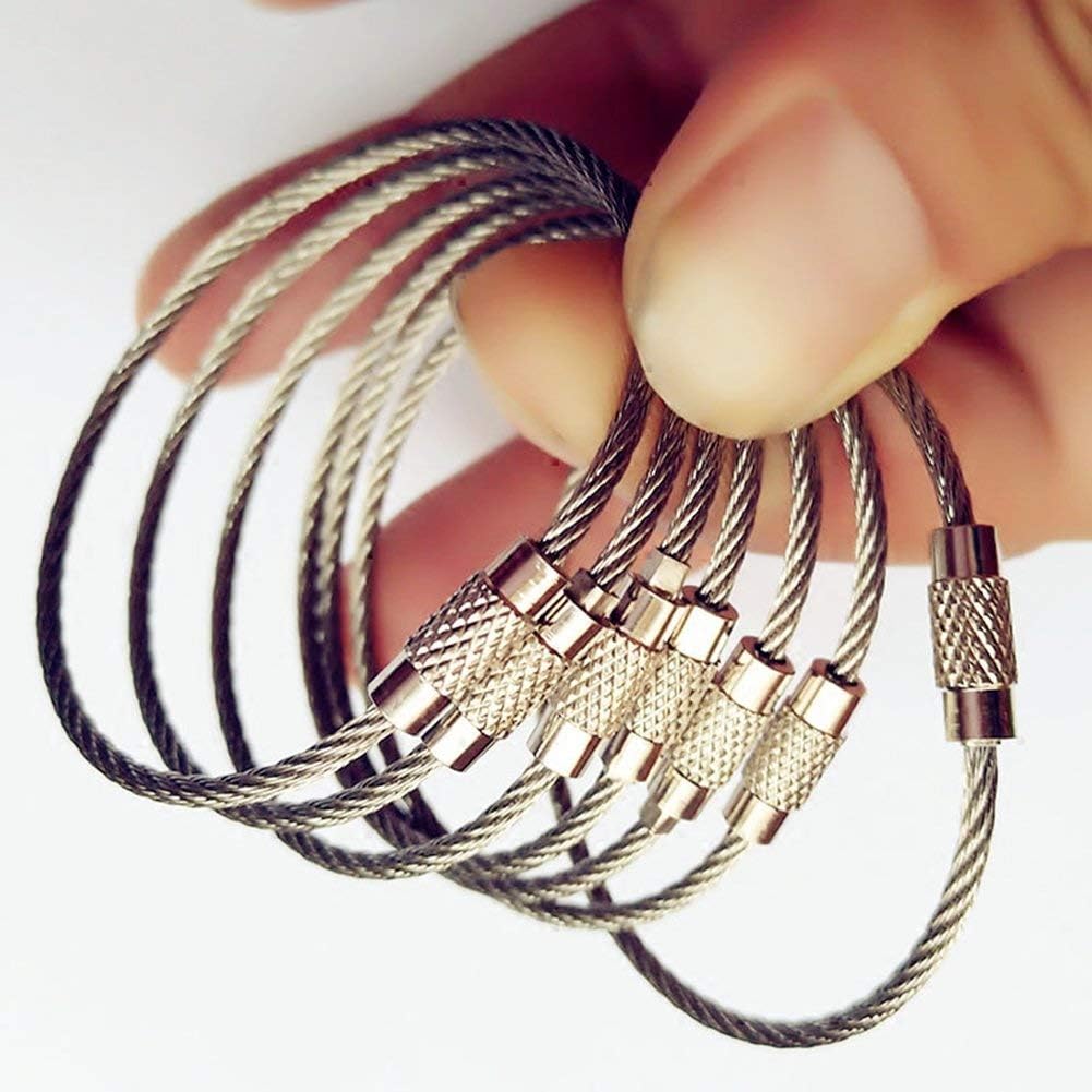 100pcs Stainless Steel Wire Keychains Aircraft Cable Cable Key Ring for Hanging ID Tags or Luggage Tags,6.3 inch 2mm