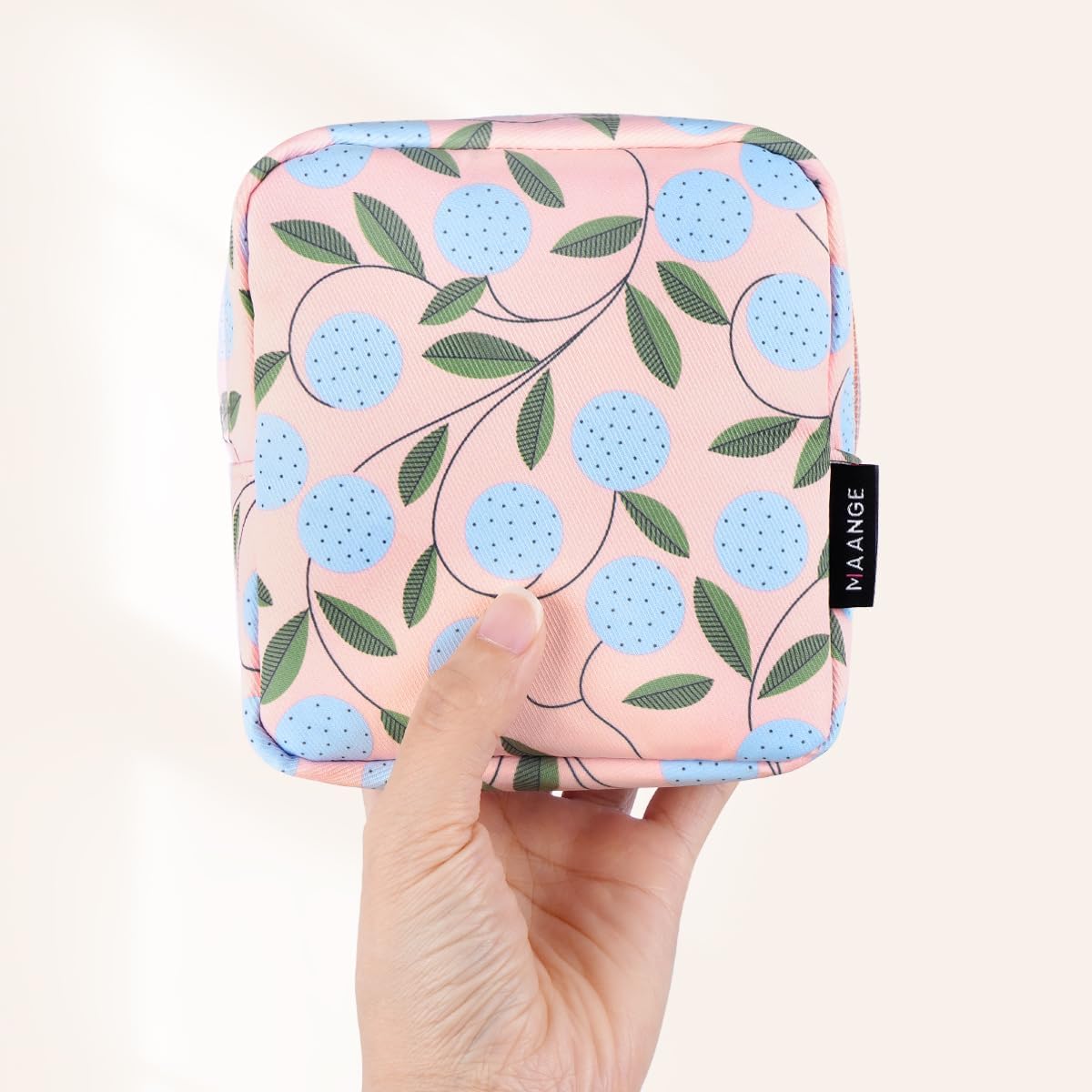 MAANGE Small Makeup Bag for Purse, Portable Cosmetic Bag, Mini Makeup Bag with Slip-in Pockets, Cute Make Up Bag, Pouches for Purse Women (Pink Plants)