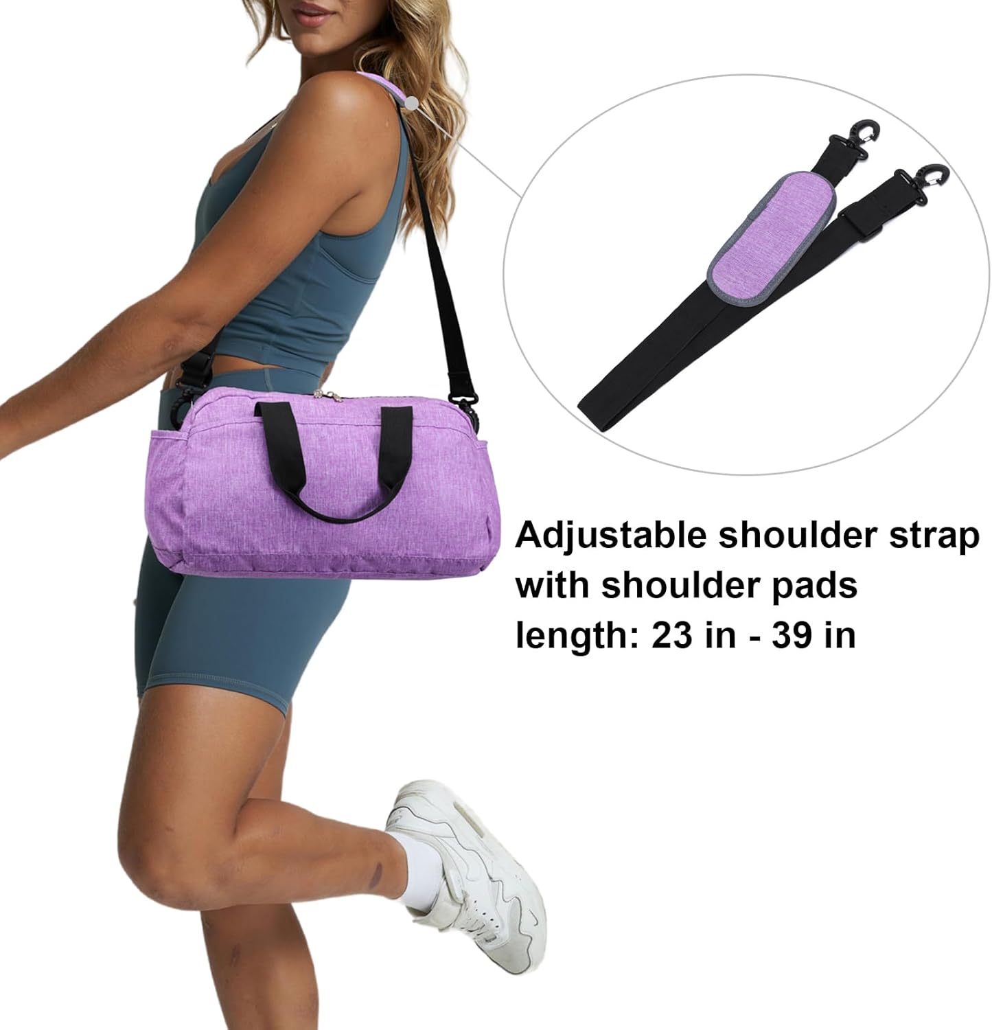14 inch Small Gym Bag for Women & Men, Mini Duffel Bag for Travel Sports Lightweight Carry On Bag, Light Purple