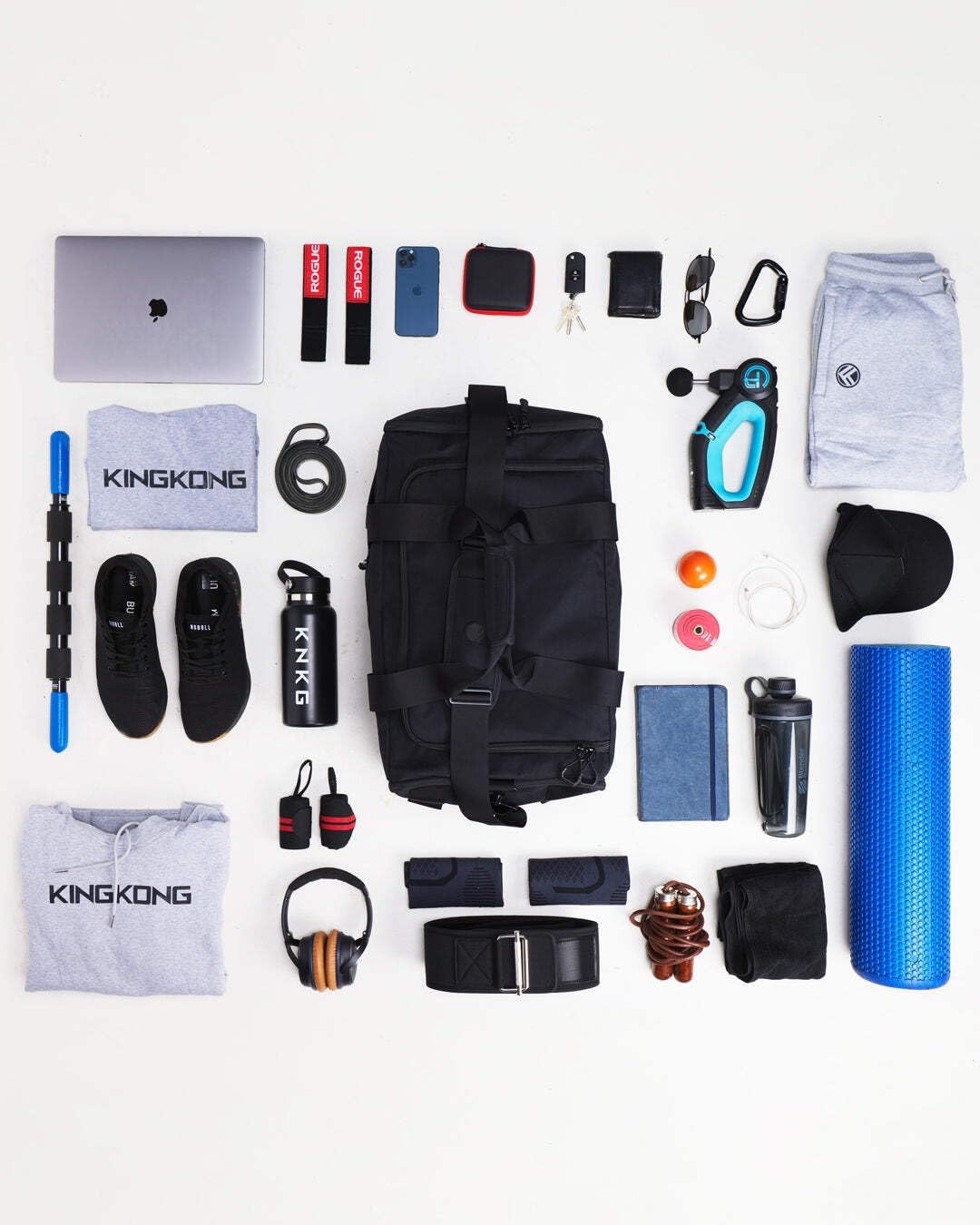 KNKG CORE Duffel Large 51L – Gym Bag with Lifting Belt Storage – Durable 500D Nylon, YKK Zippers – Black