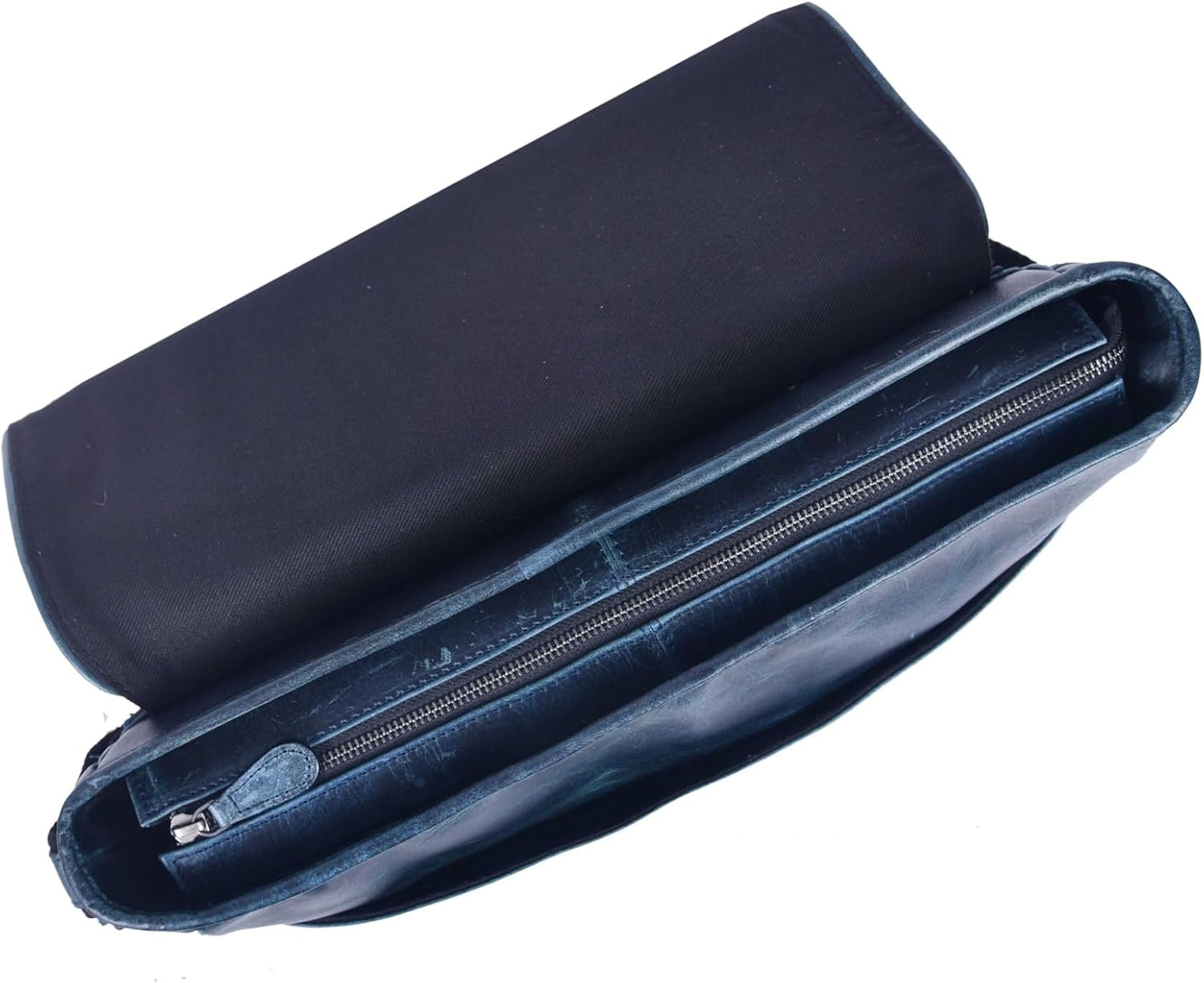 16" Crossbody Bag Leather Laptop Messenger Bag For Men with trolley sleeve for school office (Ice Blue)