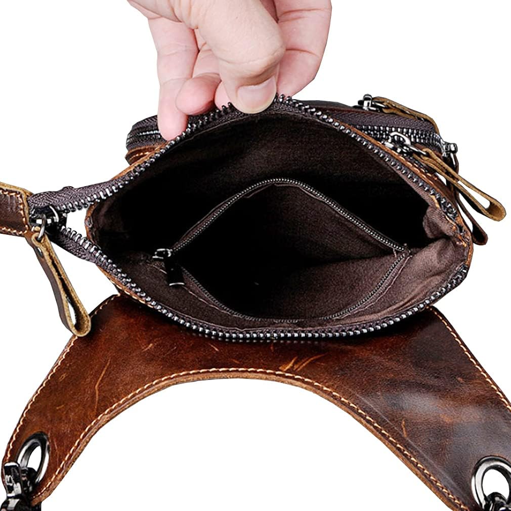 Leather Waist Pack Drop Leg Bag for Men Women Belt Bumbag Multi-Purpose Motorcycle Bike Outdoor Sports Tactical Cycling Riding Hiking Camping Pouch