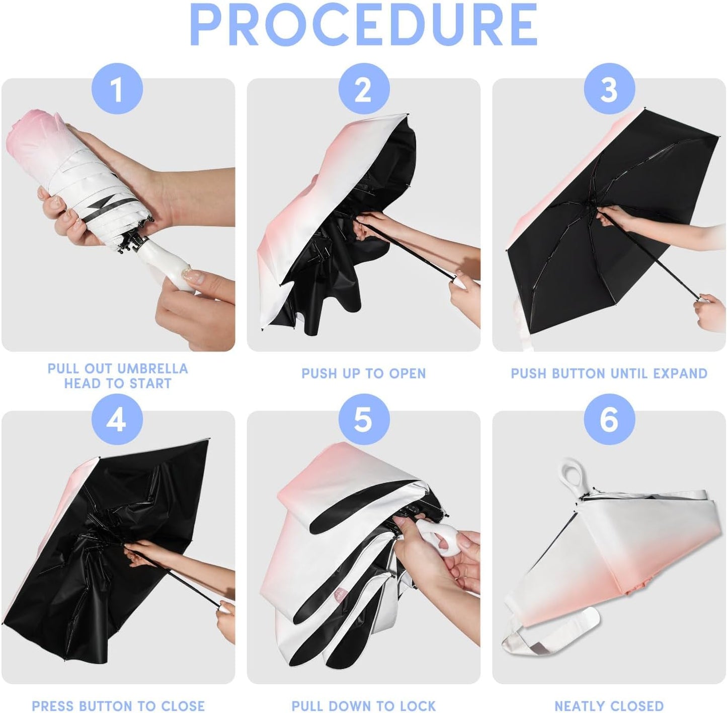 LEAGERA Mini Travel Umbrella UPF 50+ - Folding Portable Compact Umbrella for Purse Lightweight Tiny Trendy UV Protection Umbrellas for Women Girls