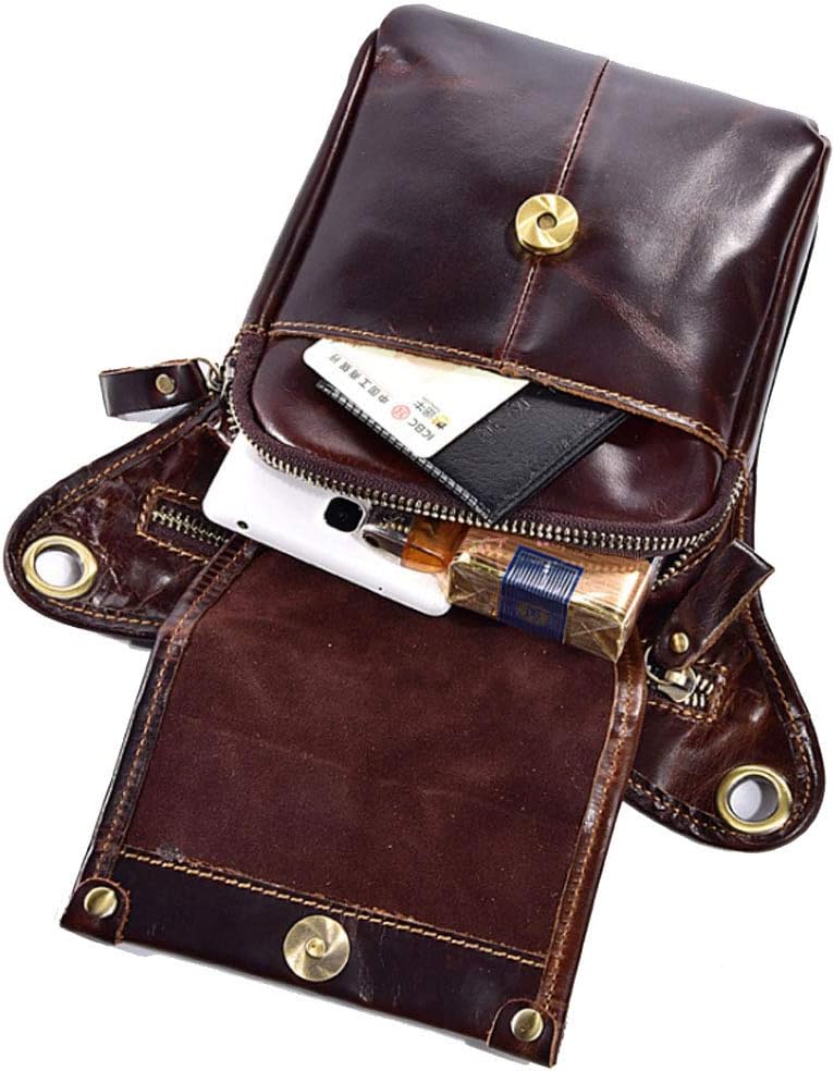 Leather Waist Pack Drop Leg Bag for Men Women Belt Bumbag Multi-Purpose Motorcycle Bike Outdoor Sports Tactical Cycling Riding Hiking Camping Pouch