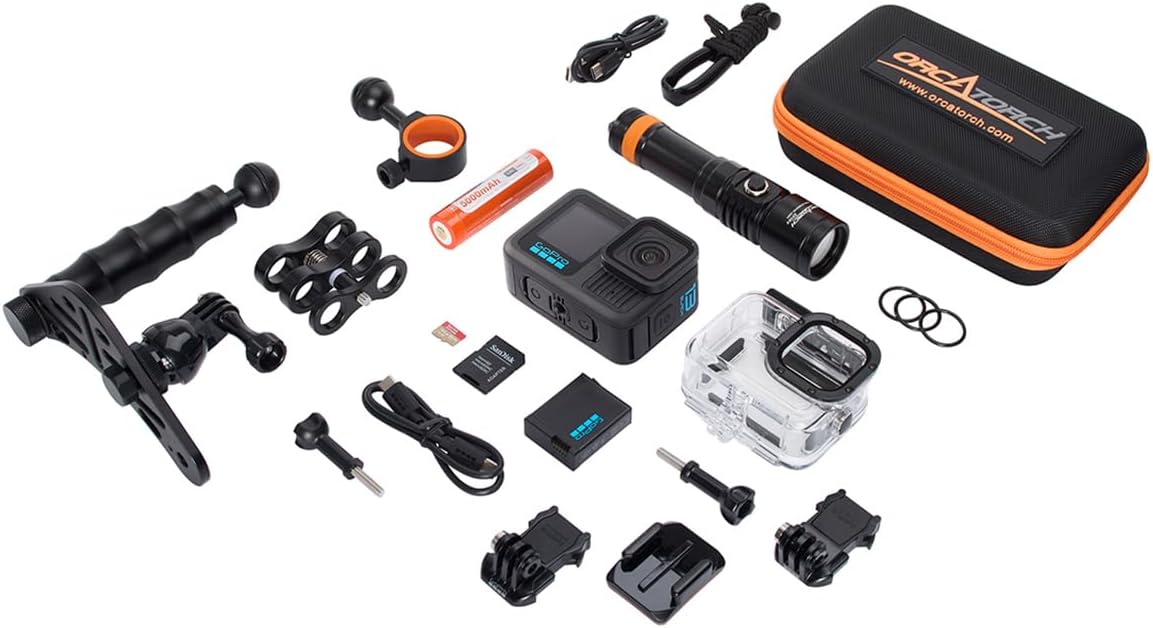 GoPro HERO13 Waterproof Action Camera Dive Kit with 5.3K60 UHD Video, 27MP HDR Photos - Bundle with Protective Housing, Video Light Pack, Camera Tray, Double Clip, 64GB microSD Card (Hero13)