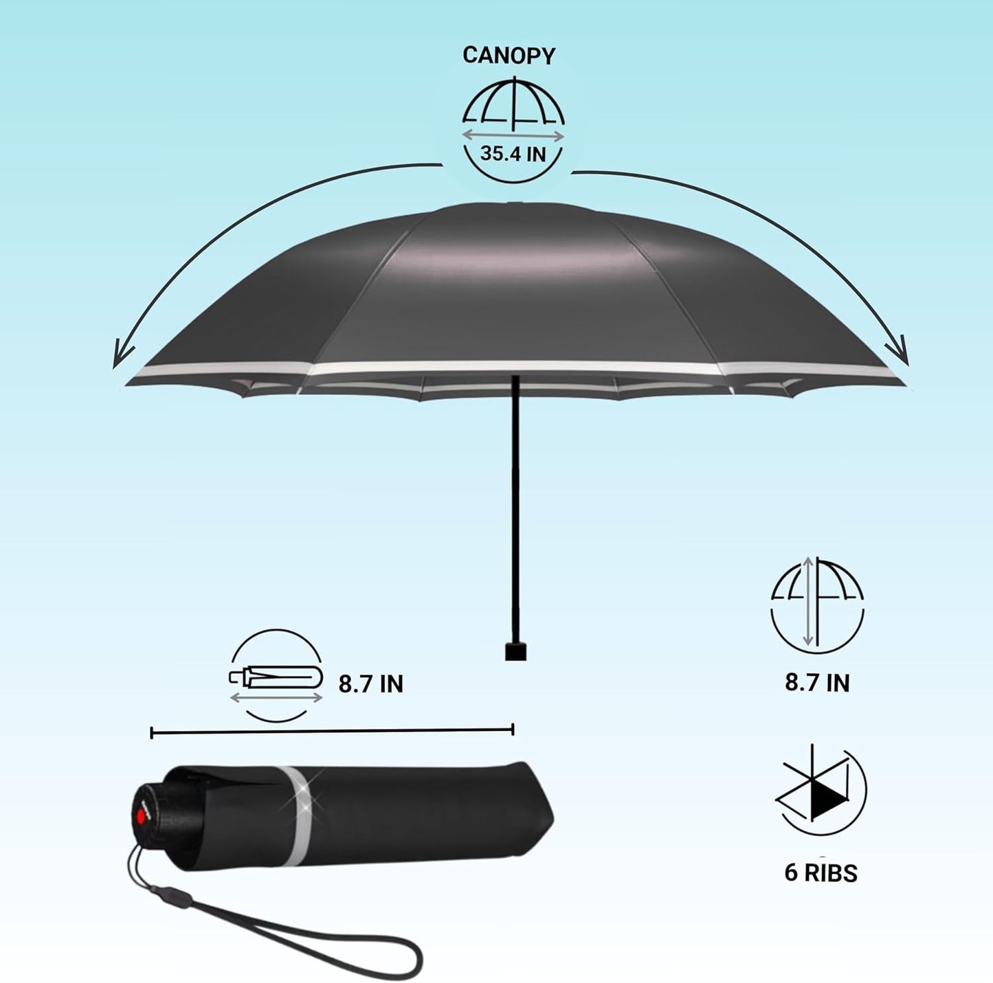 Knirps Rookie Manual Rain Umbrella for Elementary and Middle School Kids – 35.4" Canopy with Reflective Safety Stripe, Carrying Case Included