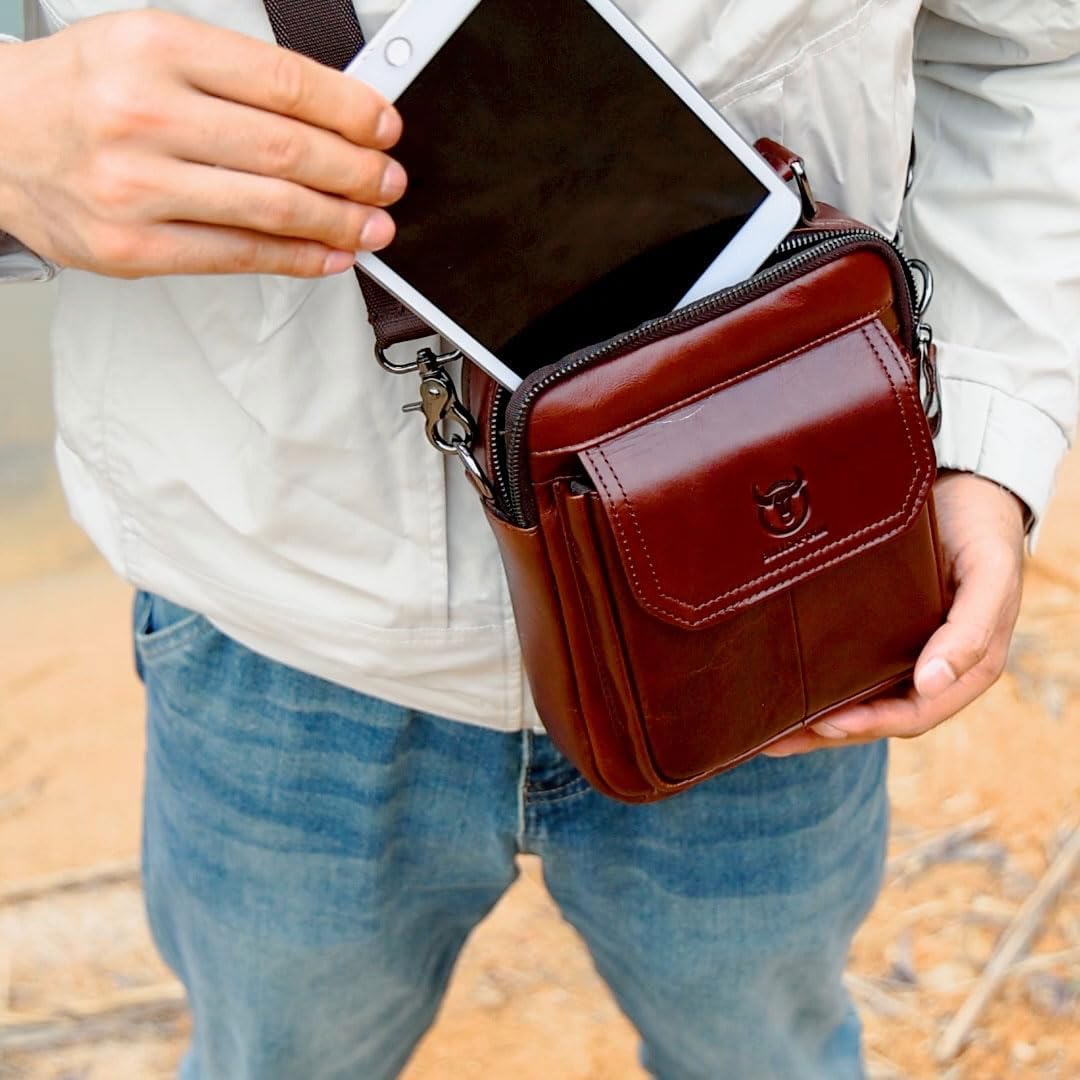 Leather Shoulder Bag for Men Casual Crossbody Bag Travel Vintage Messenger Bag Multi-function Handbag Satchel