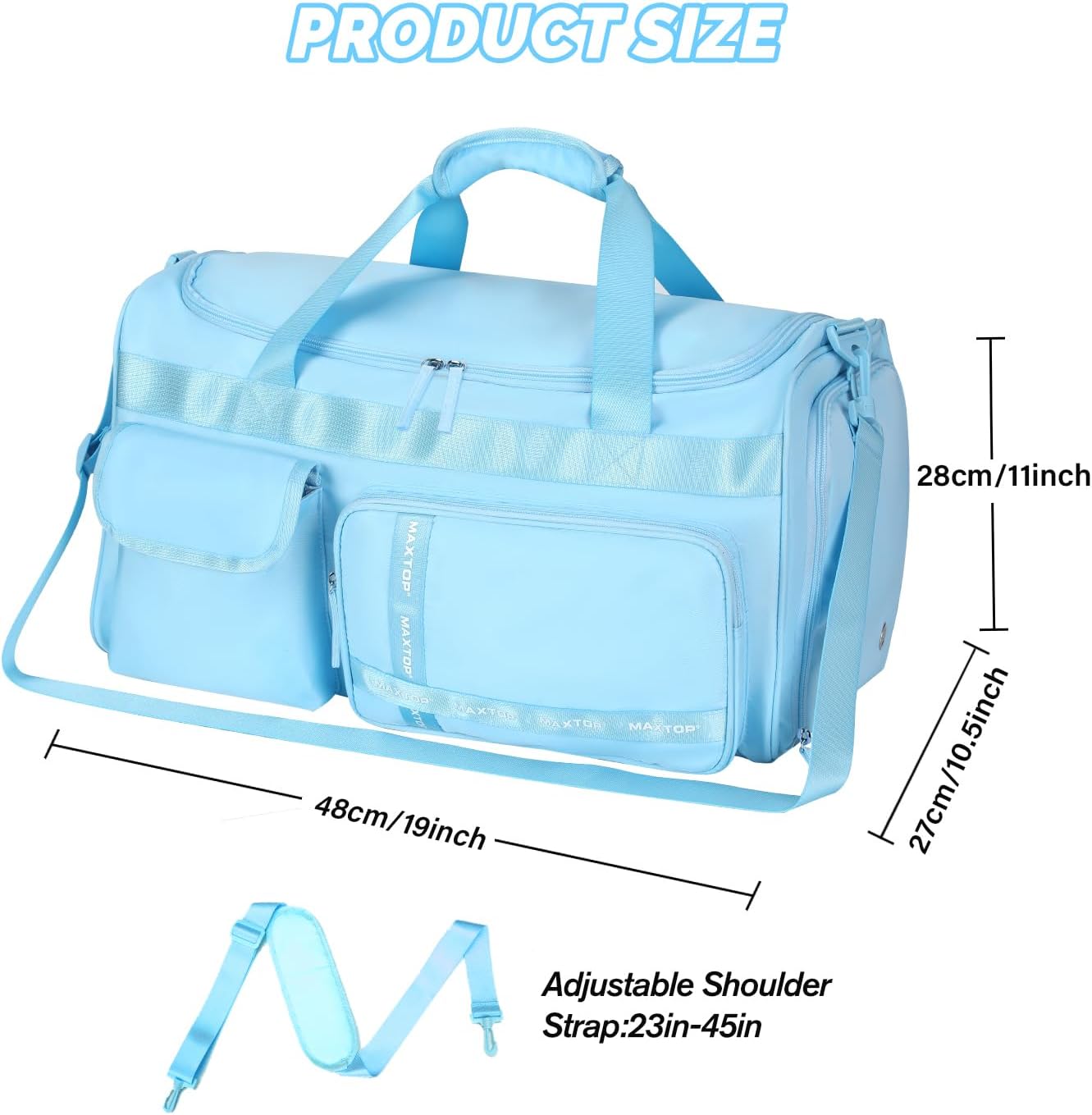 MAXTOP Gym Bag for Women Men Travel Duffle Bag Large Capacity Carry On Weekender Overnight Bag With Shoe Compartment Gym Tote Dry Wet Separation Duffel Bag for Travel