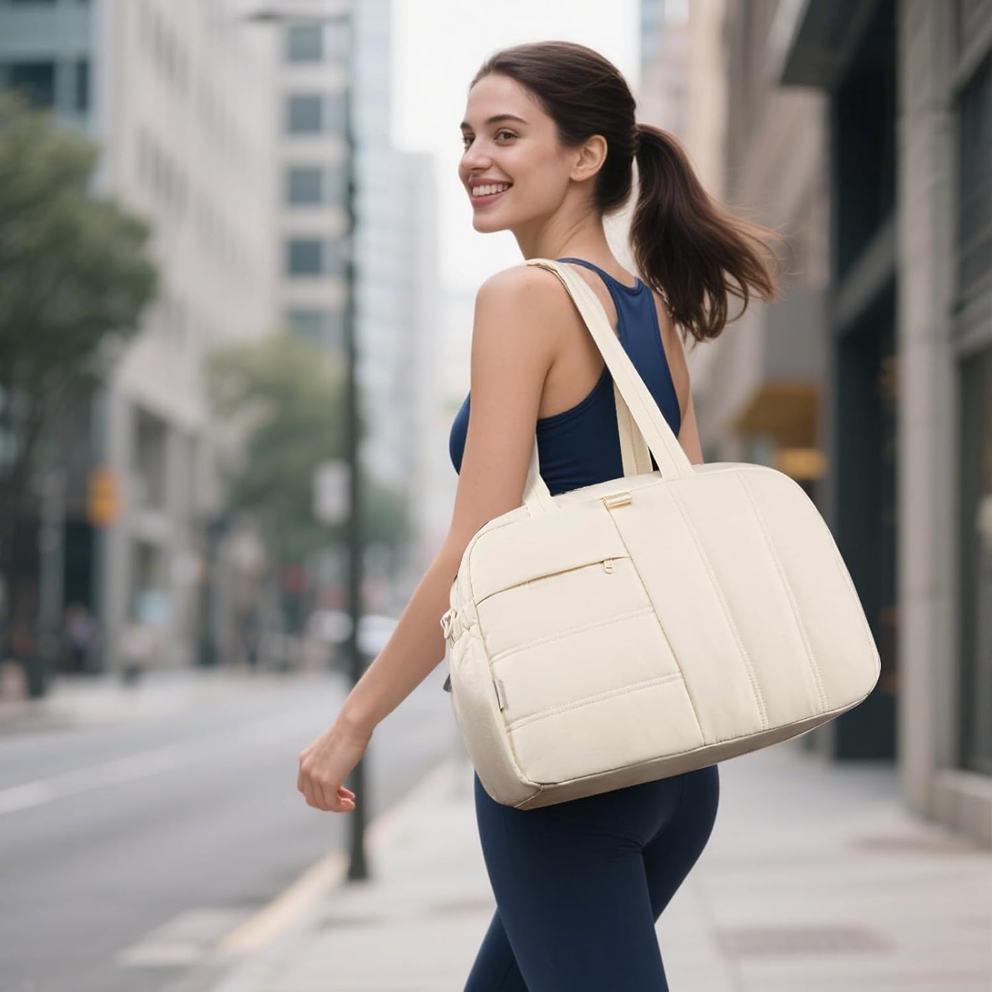 CAMTOP Gym Bag for Women with Yoga Mat Holder,16 Inches Quilted Duffle Bag for Travel Tote with Muiti-Pockets Lightweight Carry on Water resistant Overnight Weekender Personal Item Bags