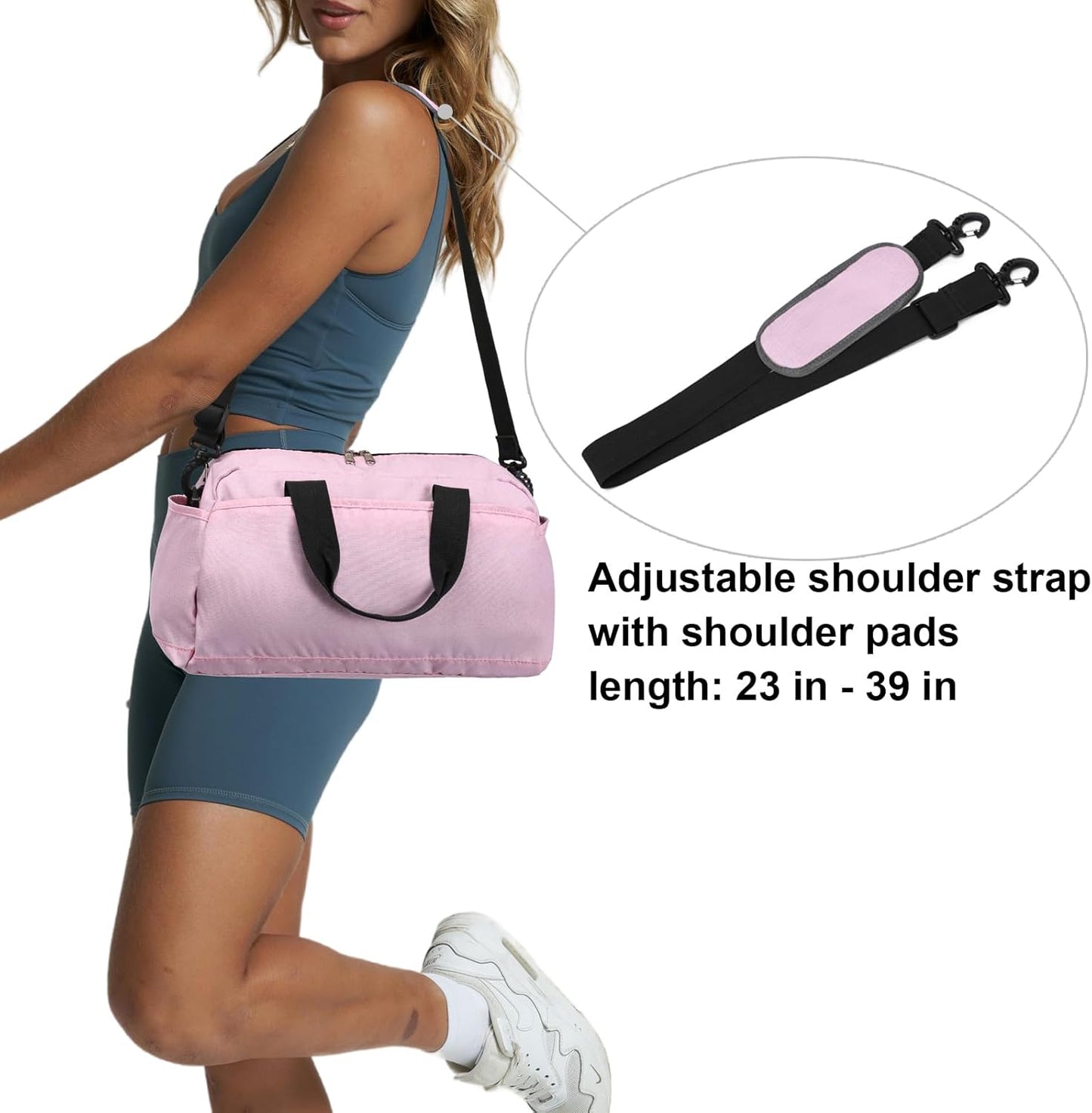 14 inch Small Gym Bag for Women & Men, Mini Duffel Bag for Travel Sports Lightweight Carry On Bag, Pink