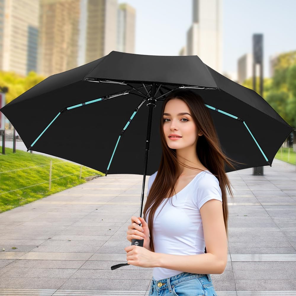 YINBAOGE Compact Travel Umbrella, Automatic Folding Windproof 8 Ribs, Lightweight Small Portable Parasol for Rain & Sun with UV Protection, Fits Car, Backpack, Purse, Men & Women