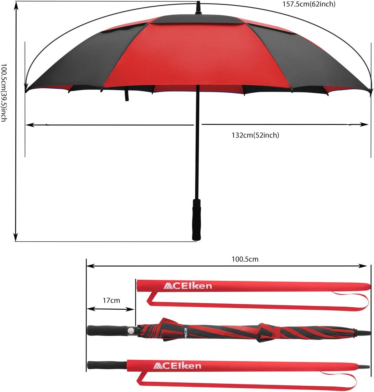 Golf Umbrella Large 58/62/68 Inch Automatic Open Golf Umbrella Extra Large Oversize Double Canopy Vented Umbrella Windproof Waterproof for Men and Women