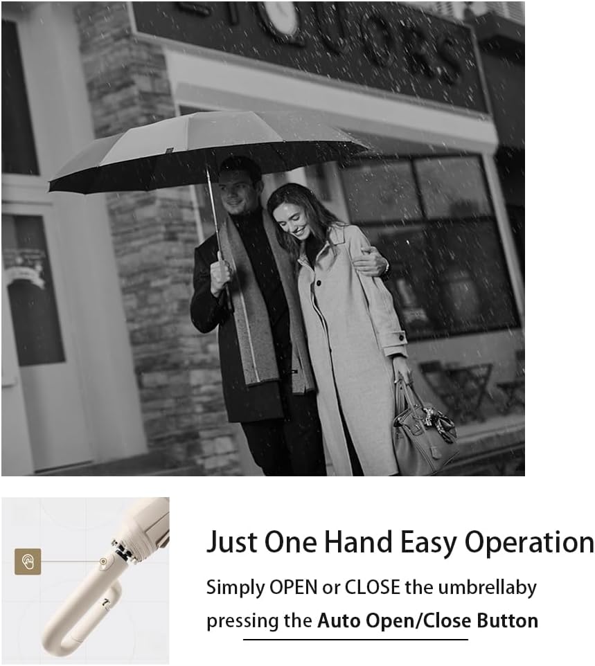 Travel Folding Golf Umbrella 10 Ribs Automatic Open/Close,Lightweight Compact Portable Backpack Car Parasol Outdoor,Sun/Rain,Anti 99 UV Protection UPF 50,Men Women Carabiner Handle Design