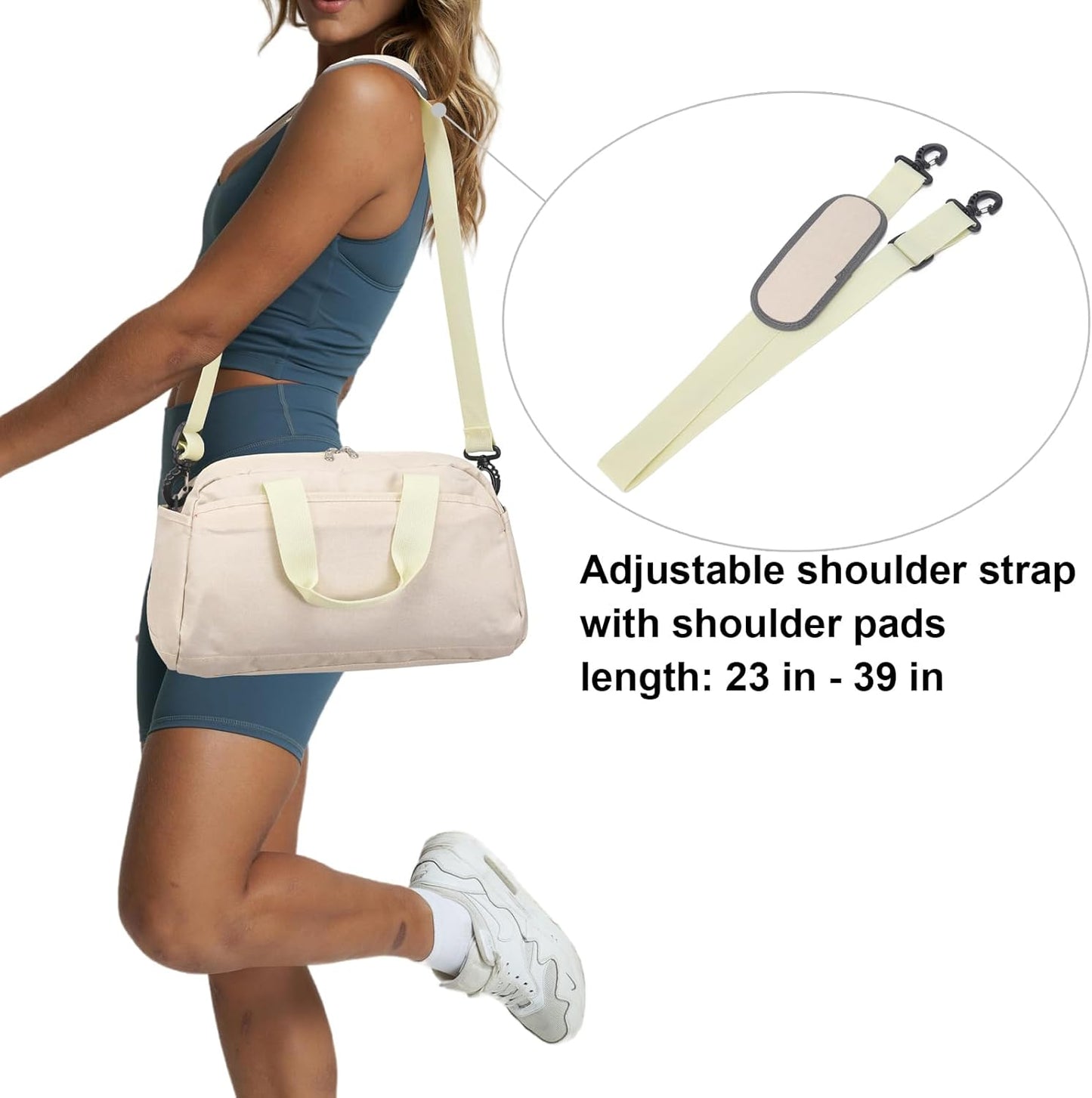 14 inch Small Gym Bag for Women & Men, Mini Duffel Bag for Travel Sports Lightweight Carry On Bag (Beige)