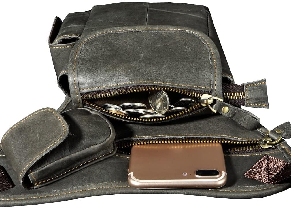 Leather Waist Pack Drop Leg Bag for Men Women Belt Bumbag Multi-Purpose Motorcycle Bike Outdoor Sports Tactical Cycling Riding Hiking Camping Pouch