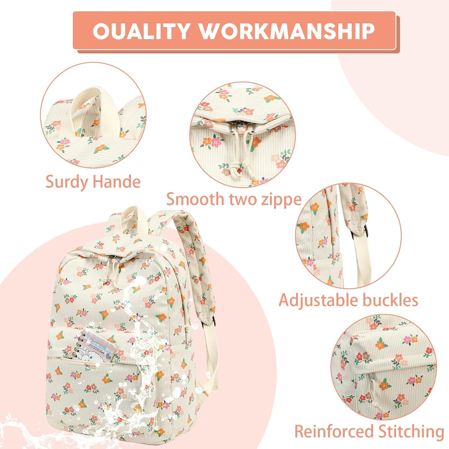 LEDAOU School Backpack Teen Girls Lightweight Bookbag Elementary Middle School Backpacks College Laptop Bag Travel Daypack